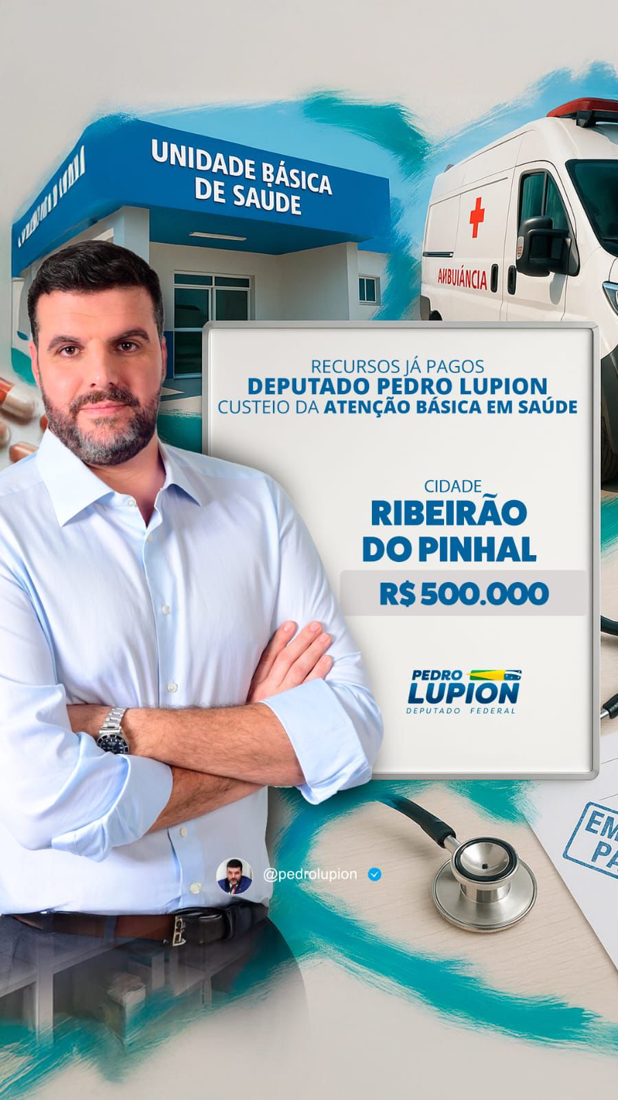 Reforço à Saúde Pública: Ribeirão do Pinhal recebe R$ 500 mil em recursos do deputado lupion